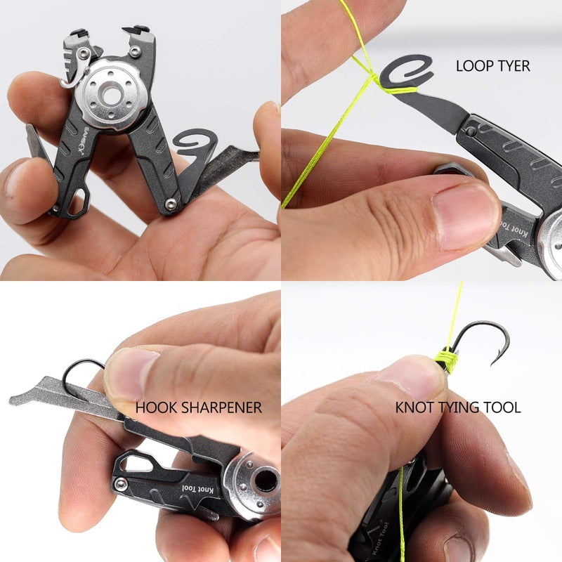 SAMSFX Fishing Tungsten Line Cutter with Zinger Retractors, Fishing Pliers, Knot Tying Tool, Hook Eye Cleaner, Hook Sharpener, Tune Baits & Loop Tyer Tool (Gray Line Cutter with Retractor) - Image 3